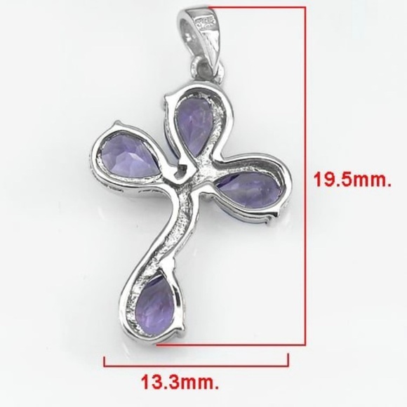 Sterling Silver Pendant White Gold Plated with Natural Gem Purple Amethyst - Picture 3 of 3